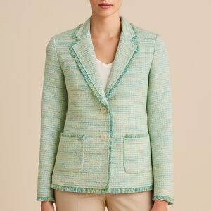 Jones NY Signature Tweed 90's Fringe Text Jacket 8 Fringe Old Money Chic Classic